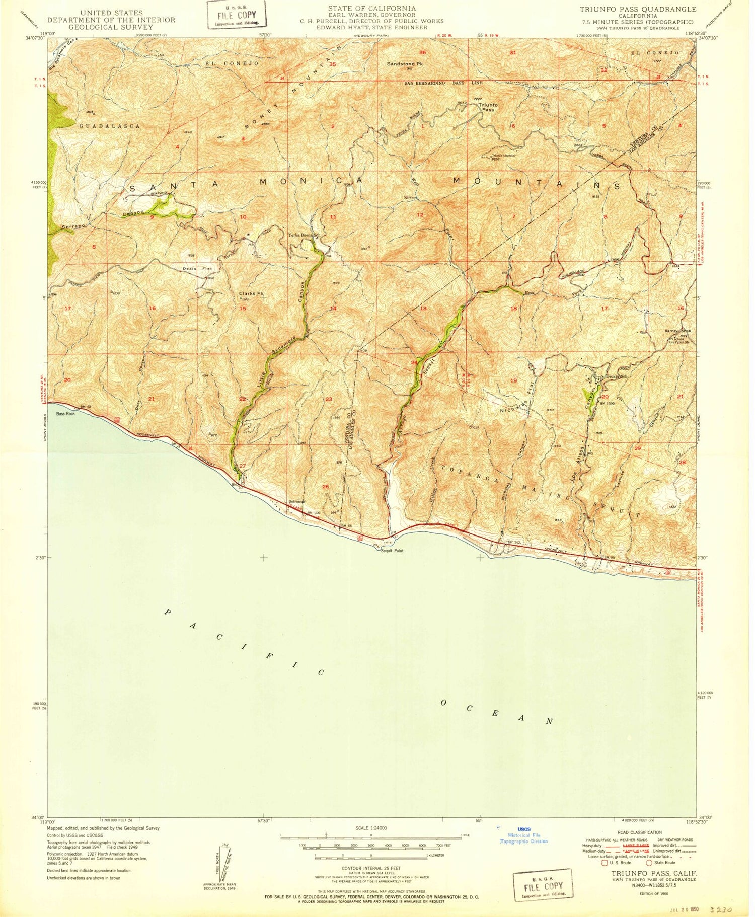 Classic USGS Triunfo Pass California 7.5'x7.5' Topo Map Image