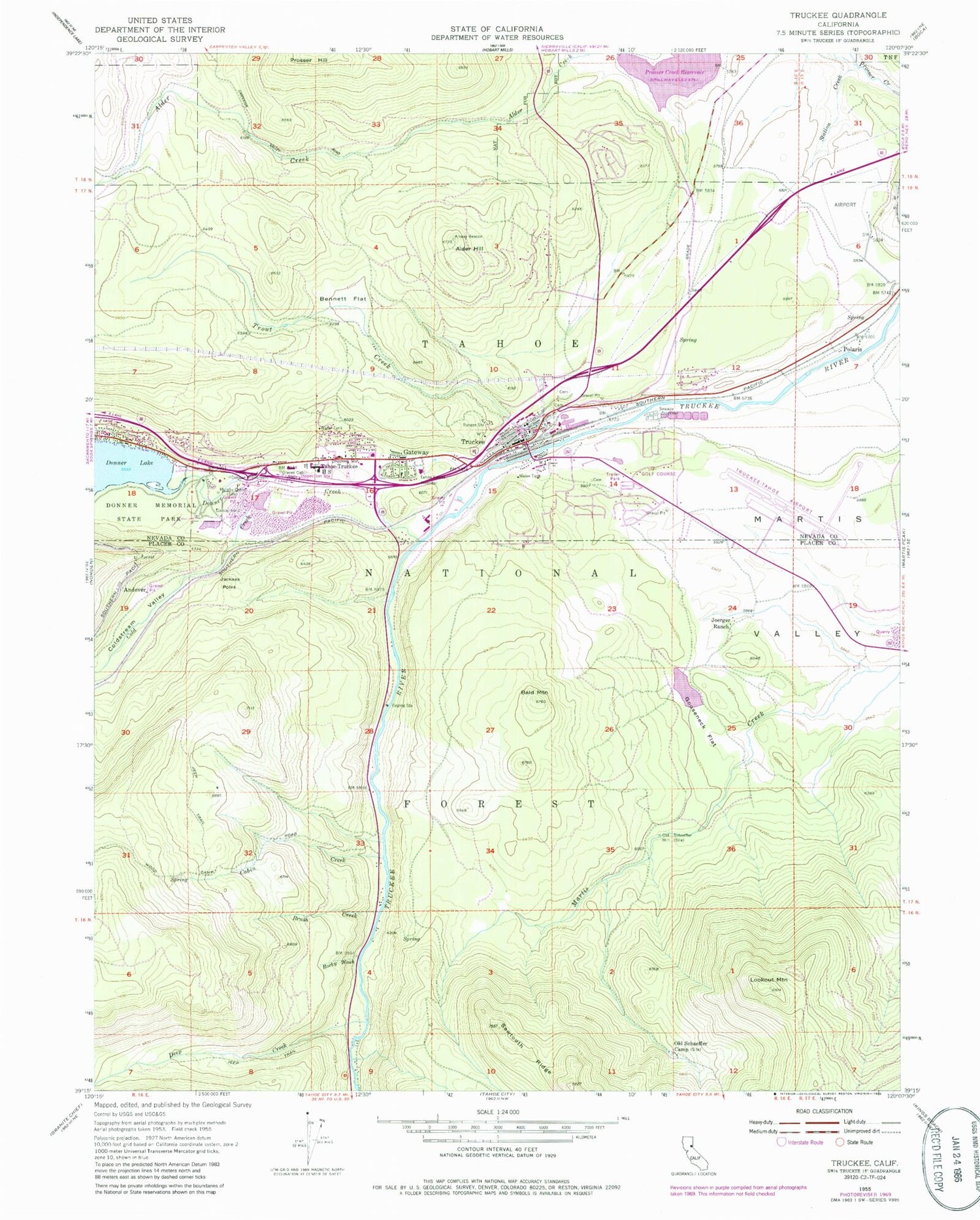 Classic USGS Truckee California 7.5'x7.5' Topo Map Image