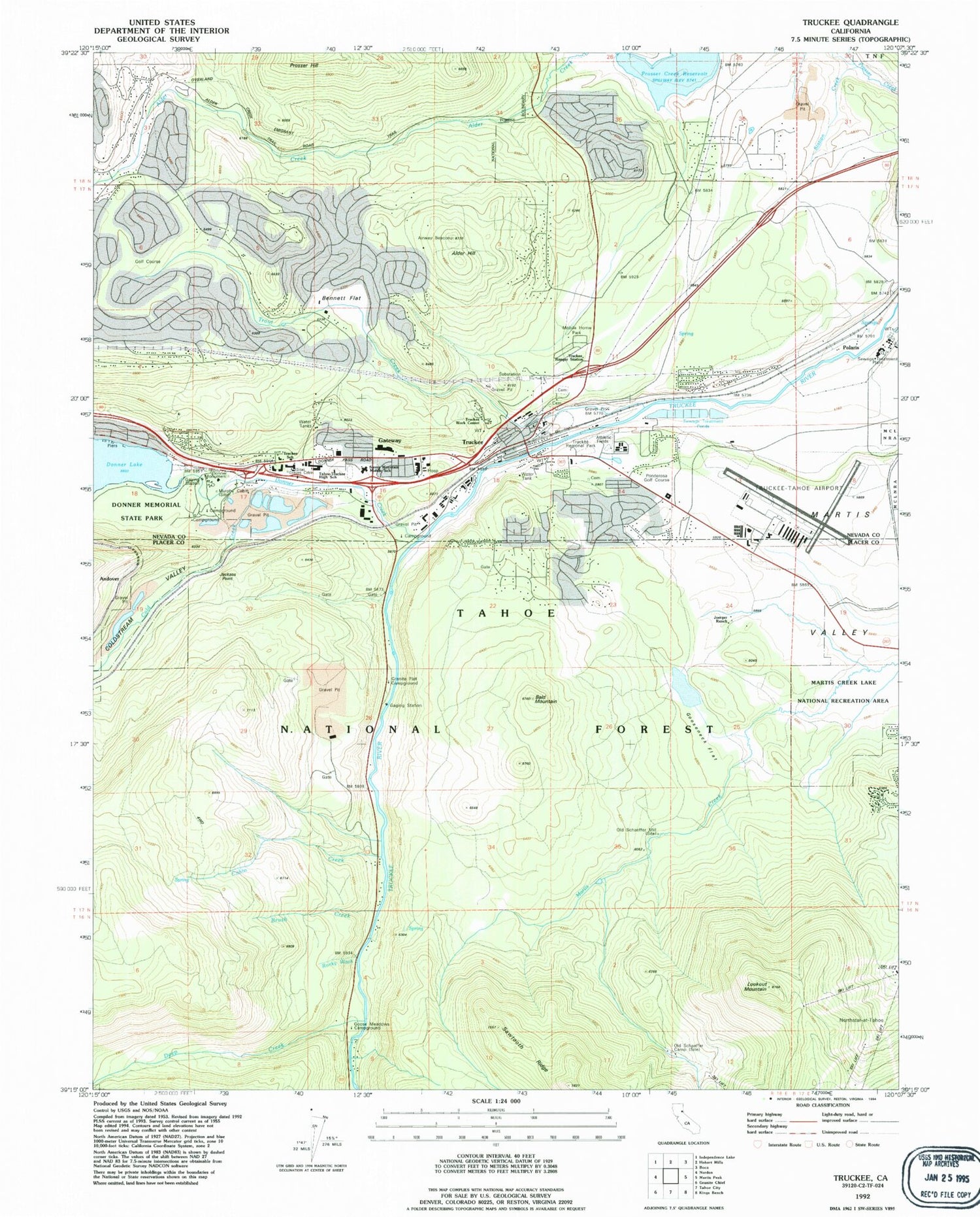 Classic USGS Truckee California 7.5'x7.5' Topo Map Image