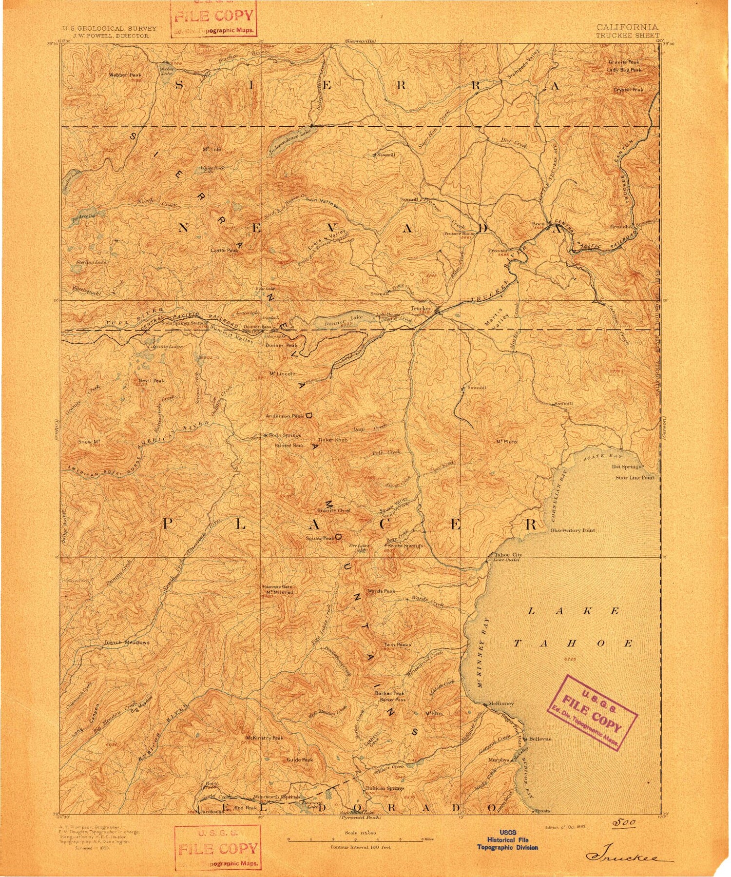 Historic 1893 Truckee California 30'x30' Topo Map Image