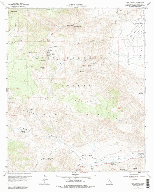 Classic USGS Tubb Canyon California 7.5'x7.5' Topo Map Image