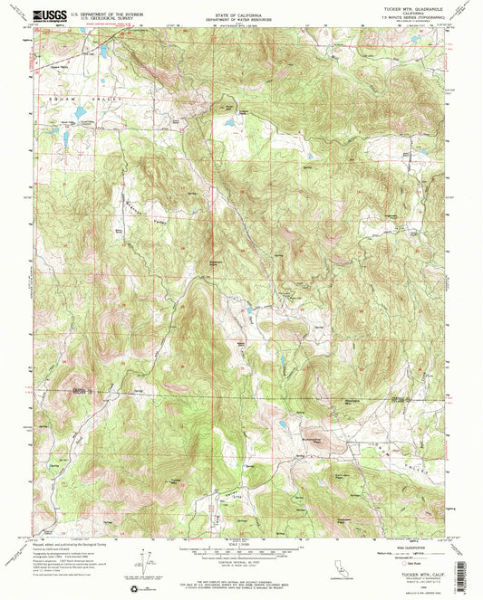 Classic USGS Tucker Mountain California 7.5'x7.5' Topo Map Image