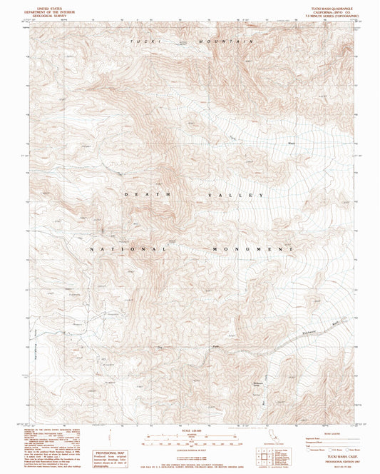 Classic USGS Tucki Wash California 7.5'x7.5' Topo Map Image