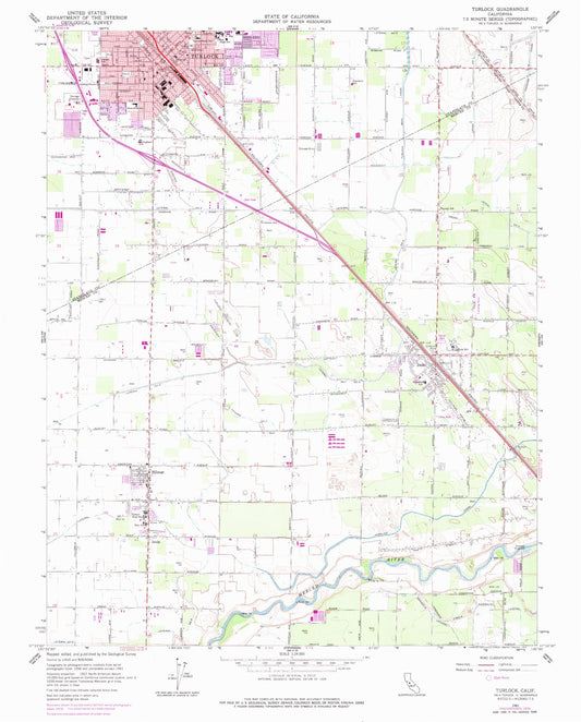 Classic USGS Turlock California 7.5'x7.5' Topo Map Image