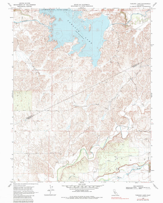Classic USGS Turlock Lake California 7.5'x7.5' Topo Map Image
