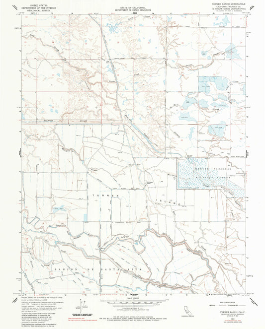 Classic USGS Turner Ranch California 7.5'x7.5' Topo Map Image