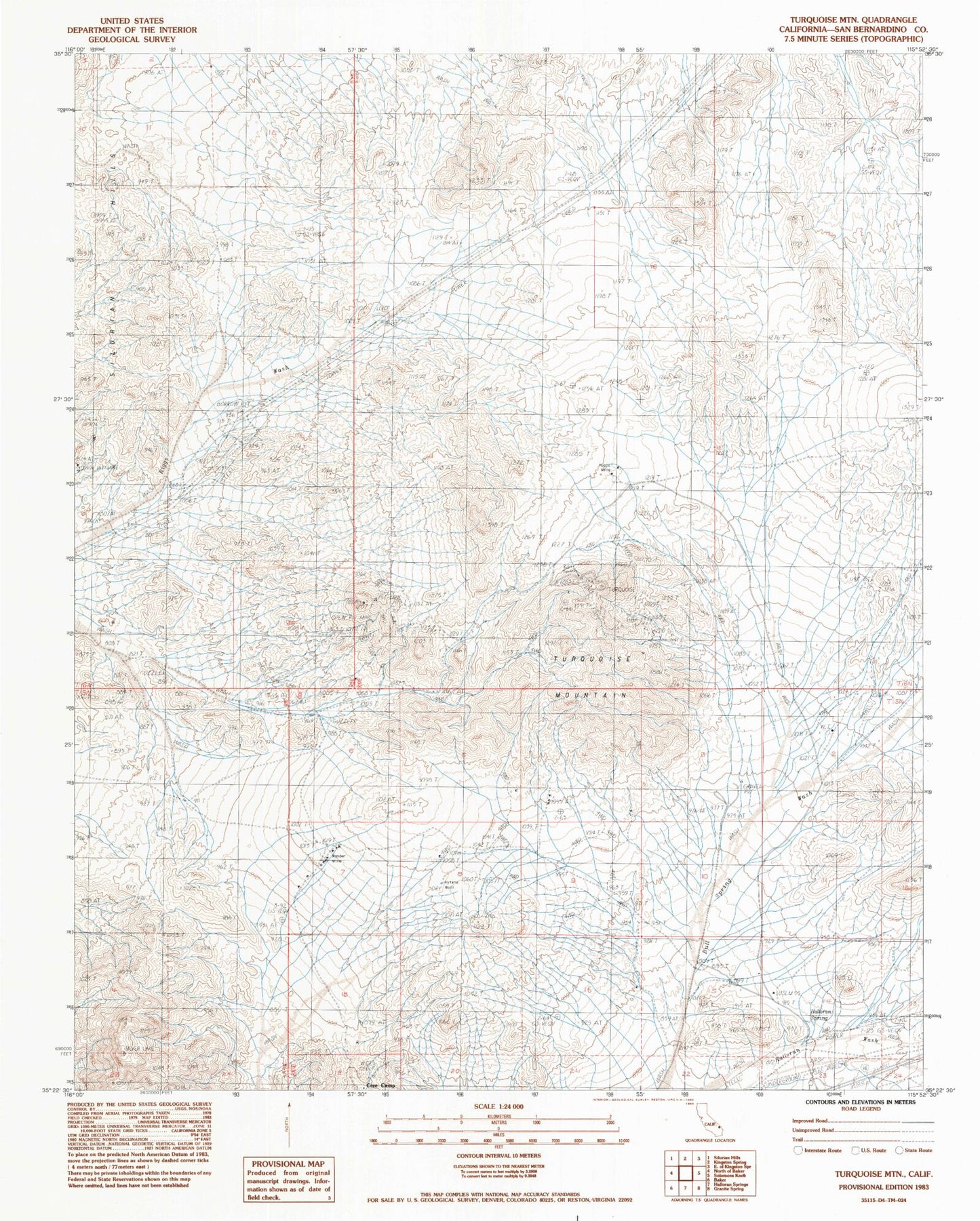 Classic USGS Turquoise Mountain California 7.5'x7.5' Topo Map Image