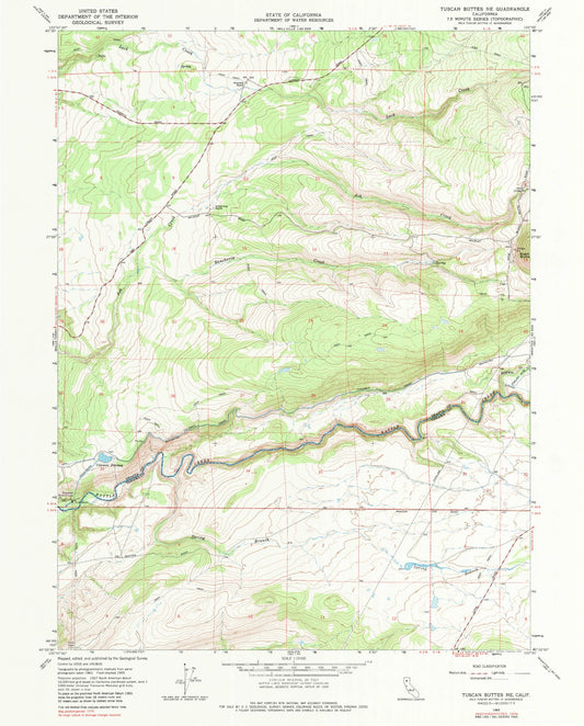 Classic USGS Tuscan Buttes NE California 7.5'x7.5' Topo Map Image