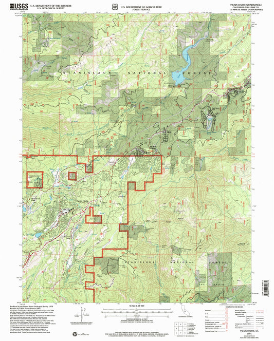 Classic USGS Twain Harte California 7.5'x7.5' Topo Map Image