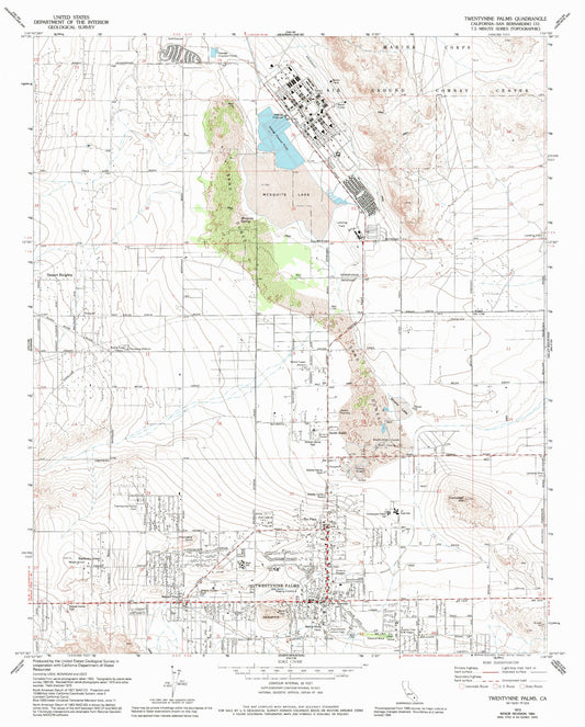 Classic USGS Twentynine Palms California 7.5'x7.5' Topo Map Image
