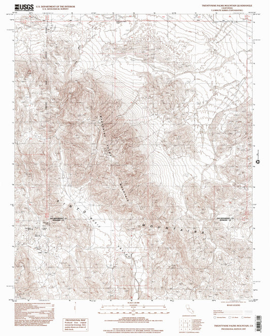 Classic USGS Twentynine Palms Mountain California 7.5'x7.5' Topo Map Image