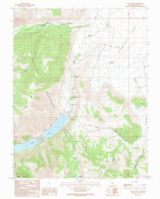 Classic USGS Twin Lakes California 7.5'x7.5' Topo Map Image