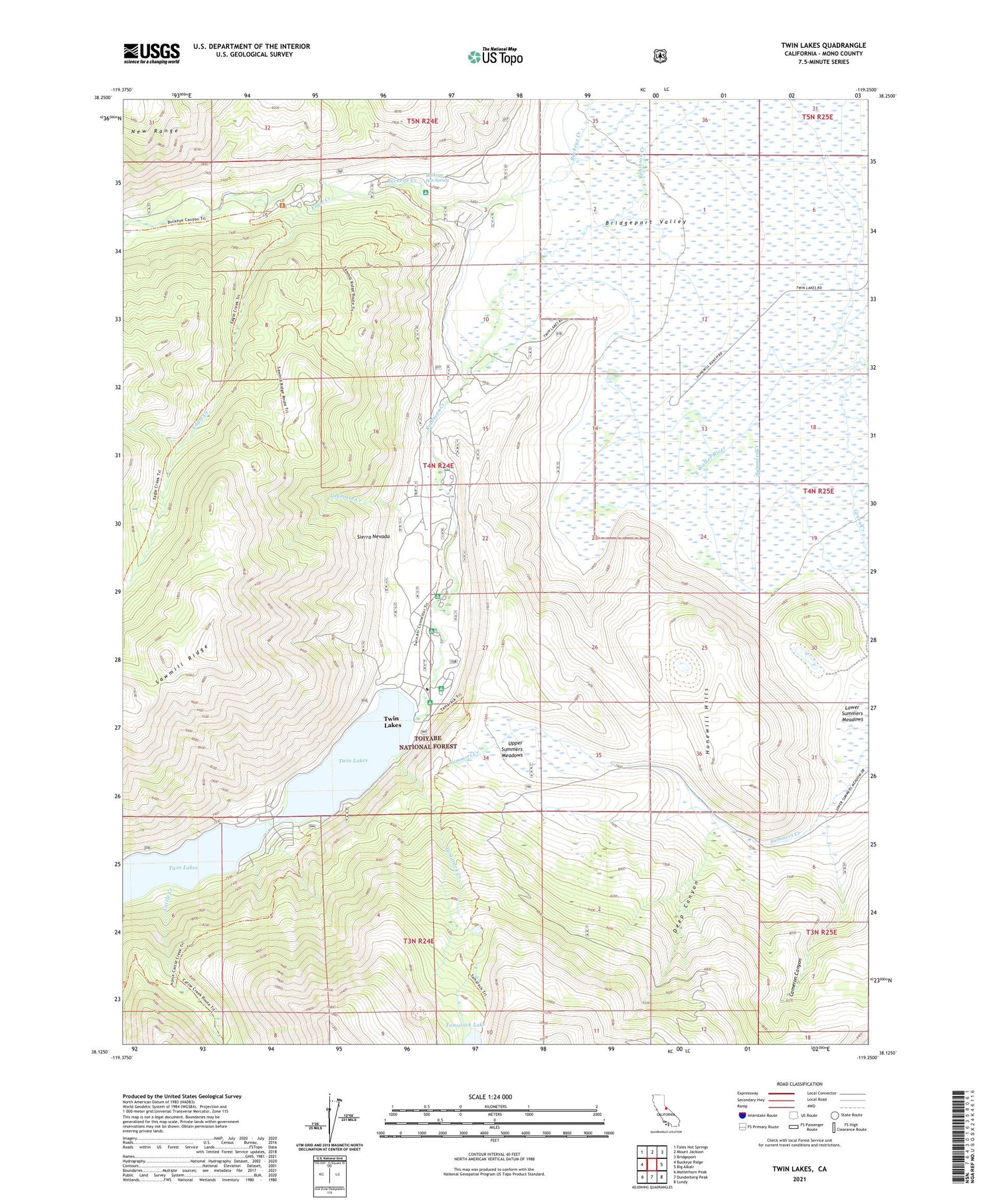 Twin Lakes California US Topo Map Image