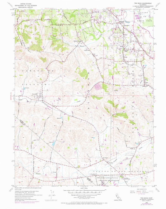 Classic USGS Two Rock California 7.5'x7.5' Topo Map Image