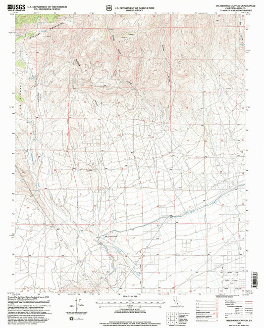 Classic USGS Tylerhorse Canyon California 7.5'x7.5' Topo Map Image