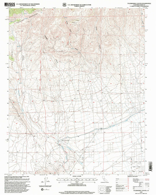 Classic USGS Tylerhorse Canyon California 7.5'x7.5' Topo Map Image