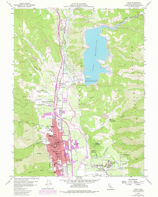 Classic USGS Ukiah California 7.5'x7.5' Topo Map Image