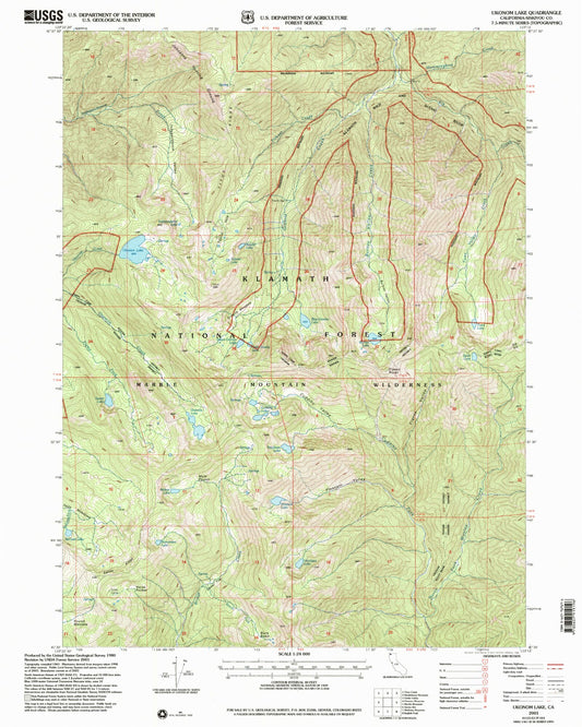 Classic USGS Ukonom Lake California 7.5'x7.5' Topo Map Image