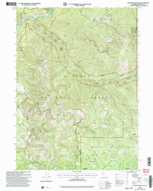 Classic USGS Ukonom Mountain California 7.5'x7.5' Topo Map Image