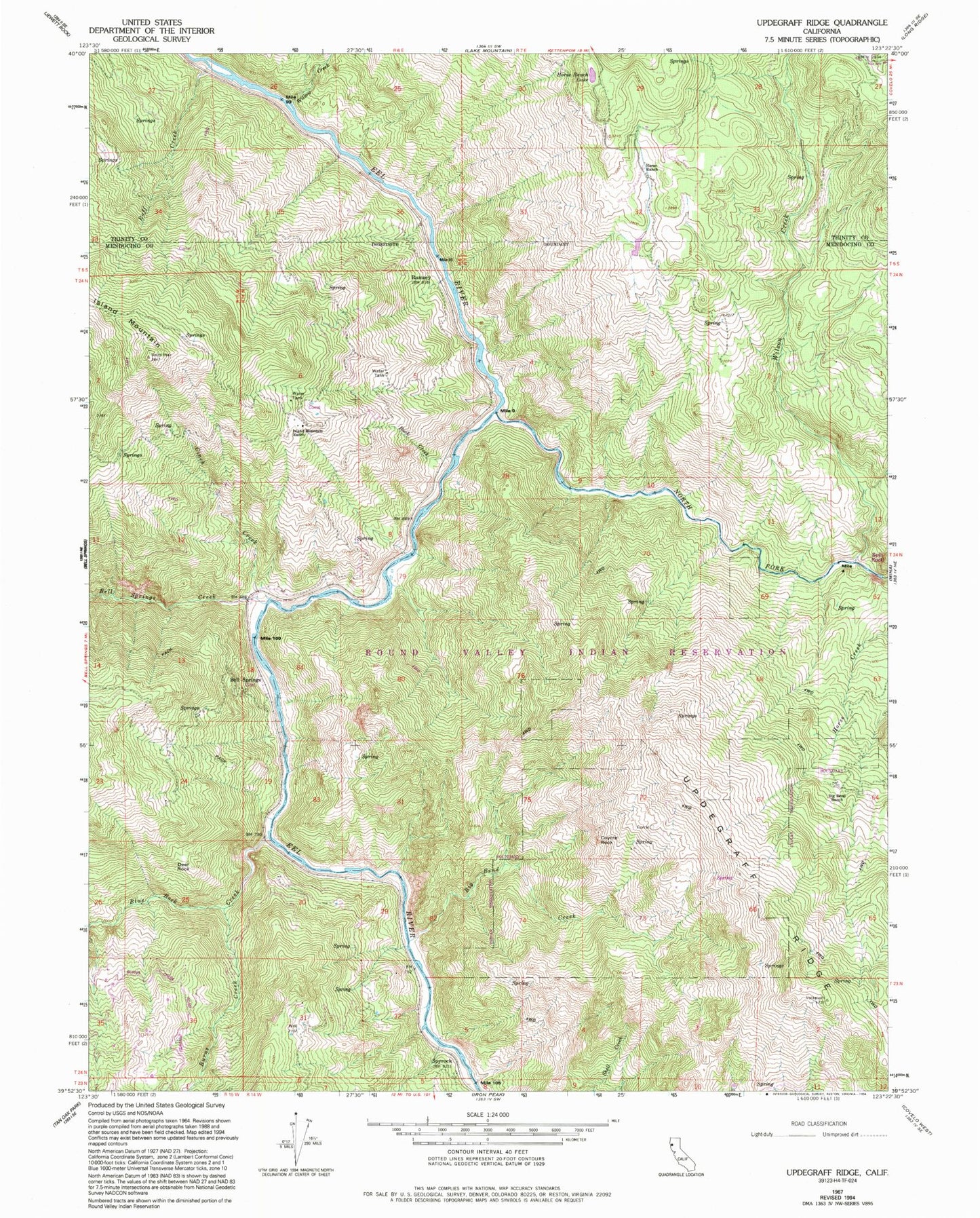 Classic USGS Updegraff Ridge California 7.5'x7.5' Topo Map Image