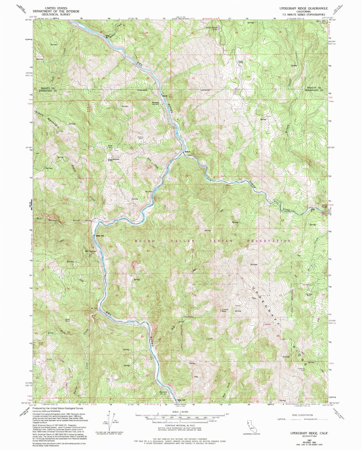 Classic USGS Updegraff Ridge California 7.5'x7.5' Topo Map Image
