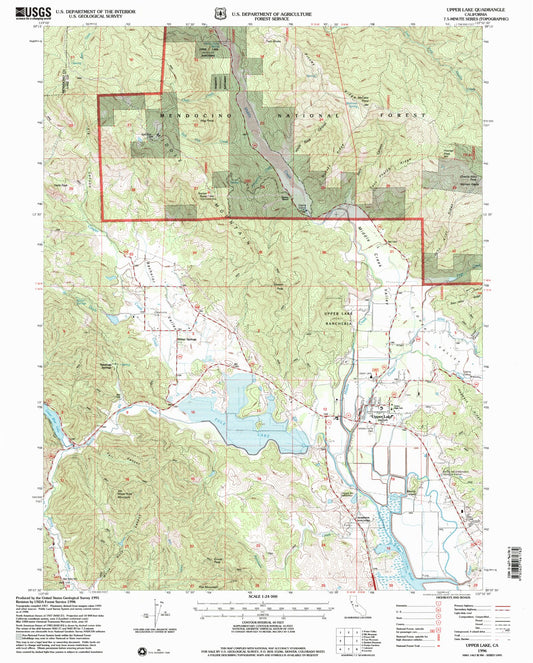 Classic USGS Upper Lake California 7.5'x7.5' Topo Map Image