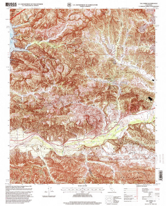 Classic USGS Val Verde California 7.5'x7.5' Topo Map Image