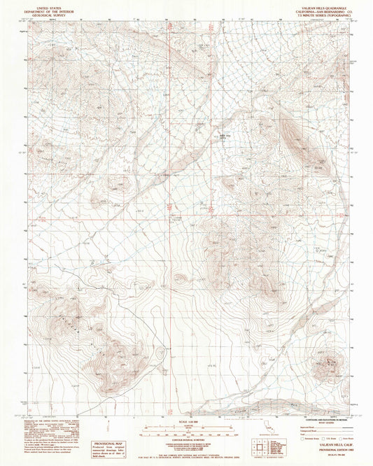 Classic USGS Valjean Hills California 7.5'x7.5' Topo Map Image