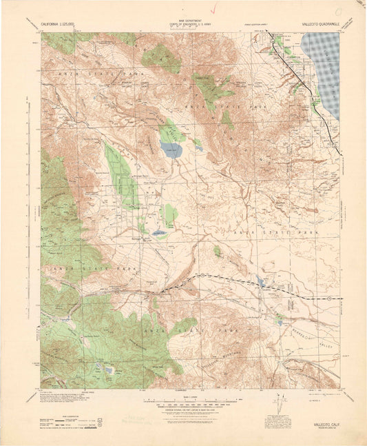 Historic 1943 Rabbit Peak California 30'x30' Topo Map Image