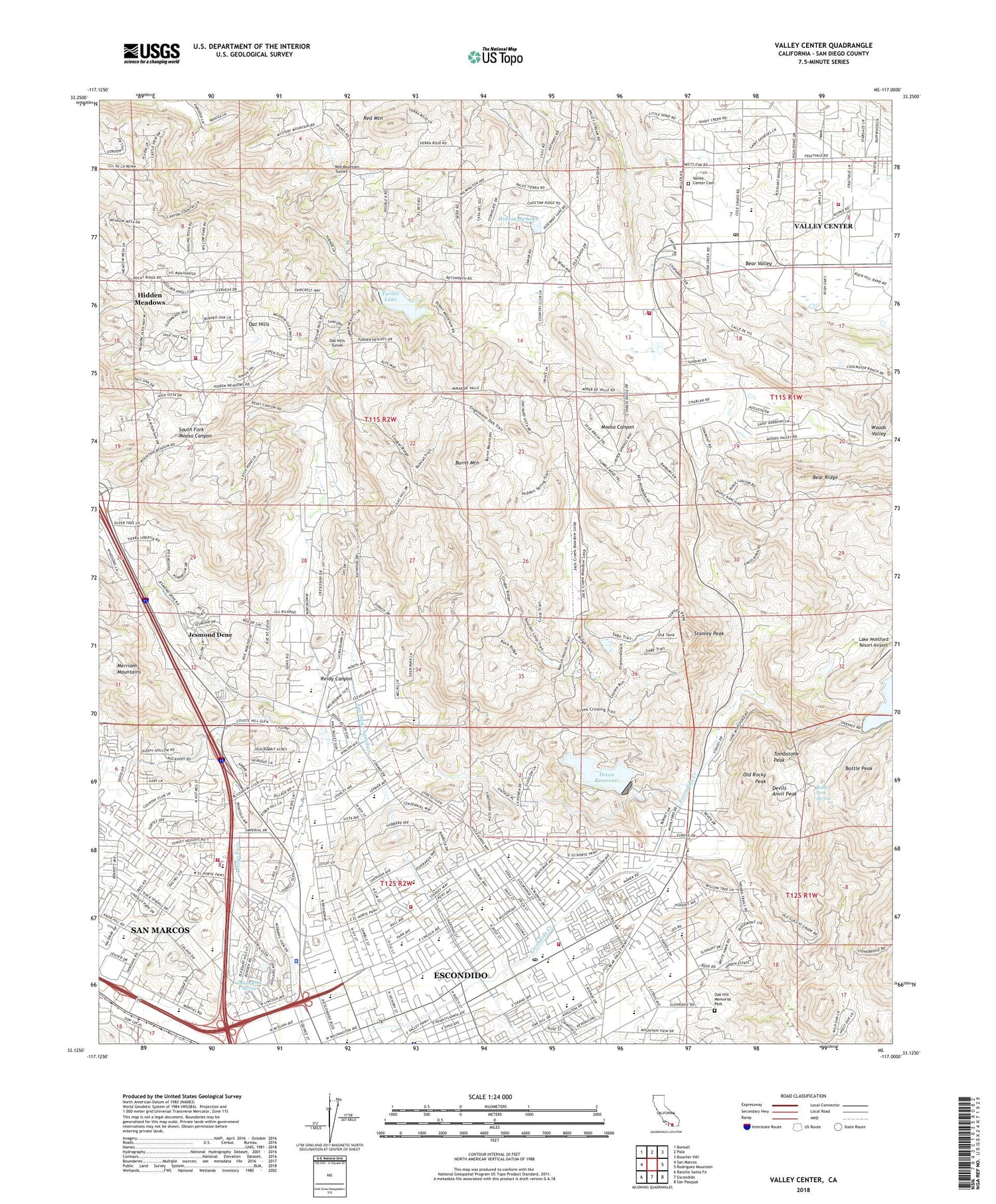 Valley Center California US Topo Map Image