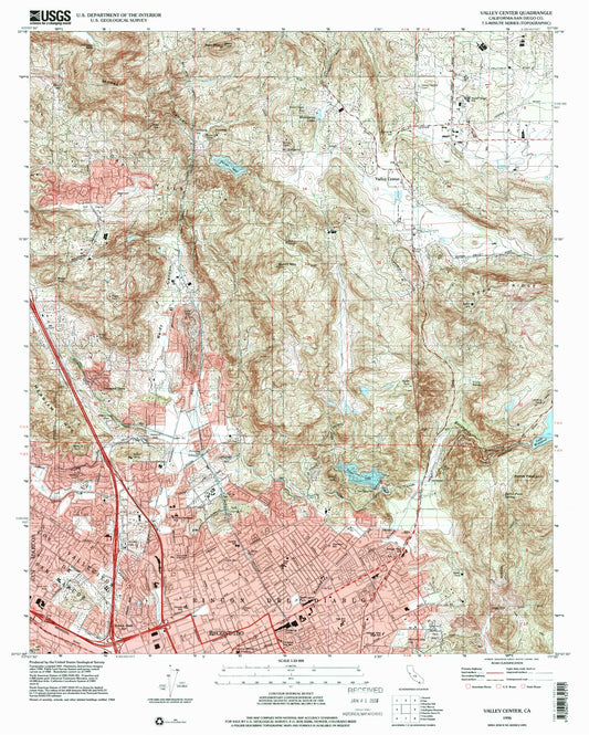 Classic USGS Valley Center California 7.5'x7.5' Topo Map Image