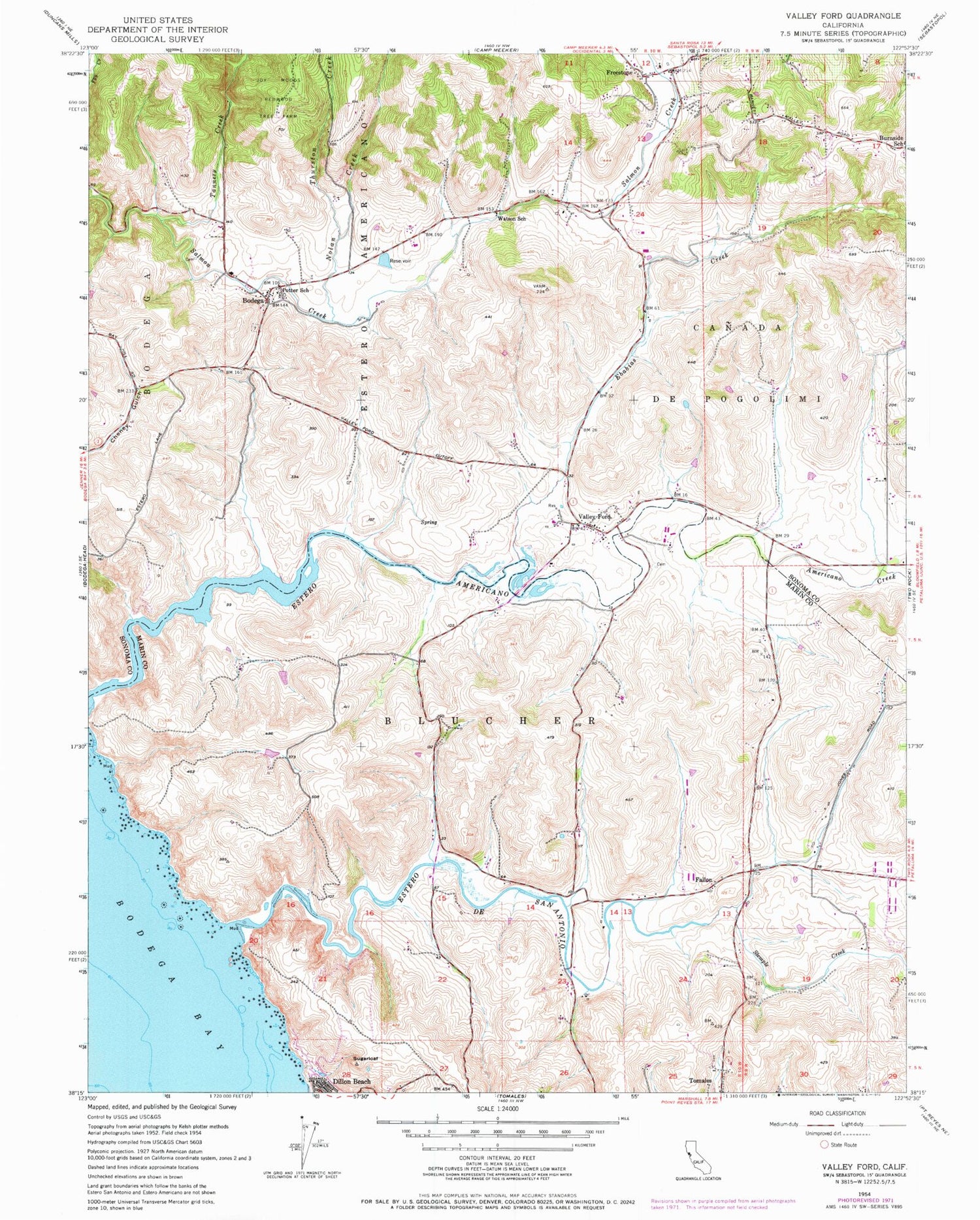 Classic USGS Valley Ford California 7.5'x7.5' Topo Map Image