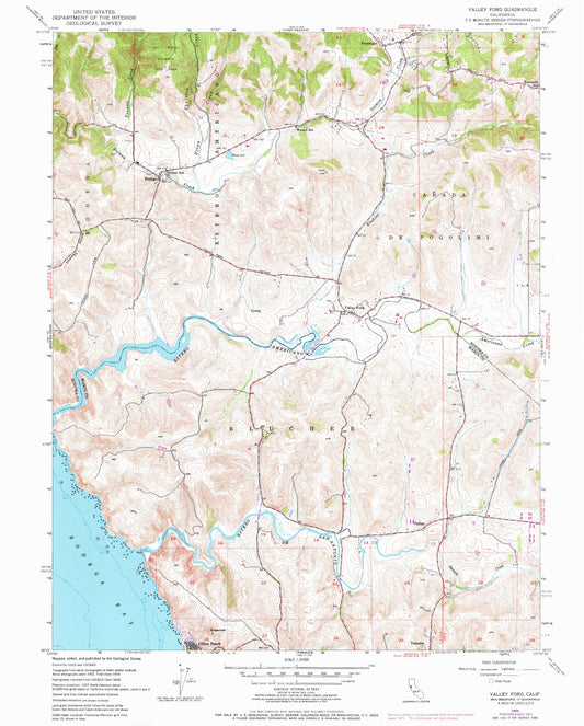Classic USGS Valley Ford California 7.5'x7.5' Topo Map Image