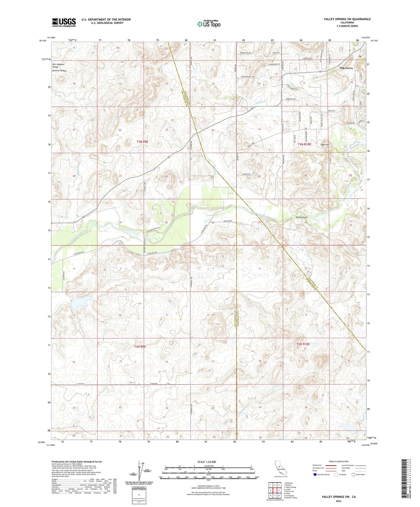 Valley Springs SW California US Topo Map Image
