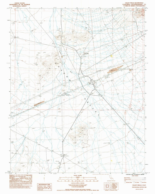 Classic USGS Valley Wells California 7.5'x7.5' Topo Map Image
