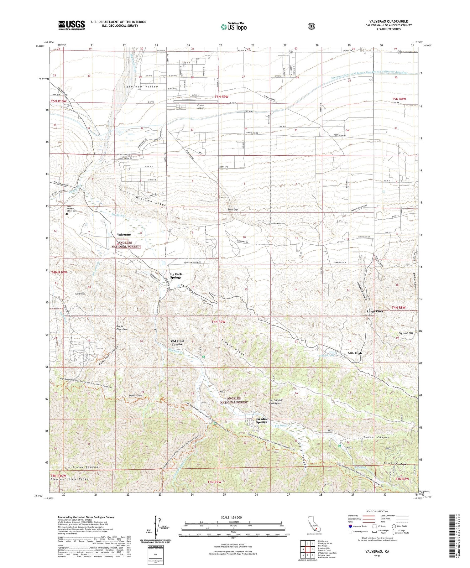 Valyermo California US Topo Map Image