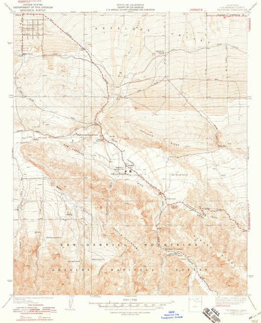 Classic USGS Valyermo California 7.5'x7.5' Topo Map Image