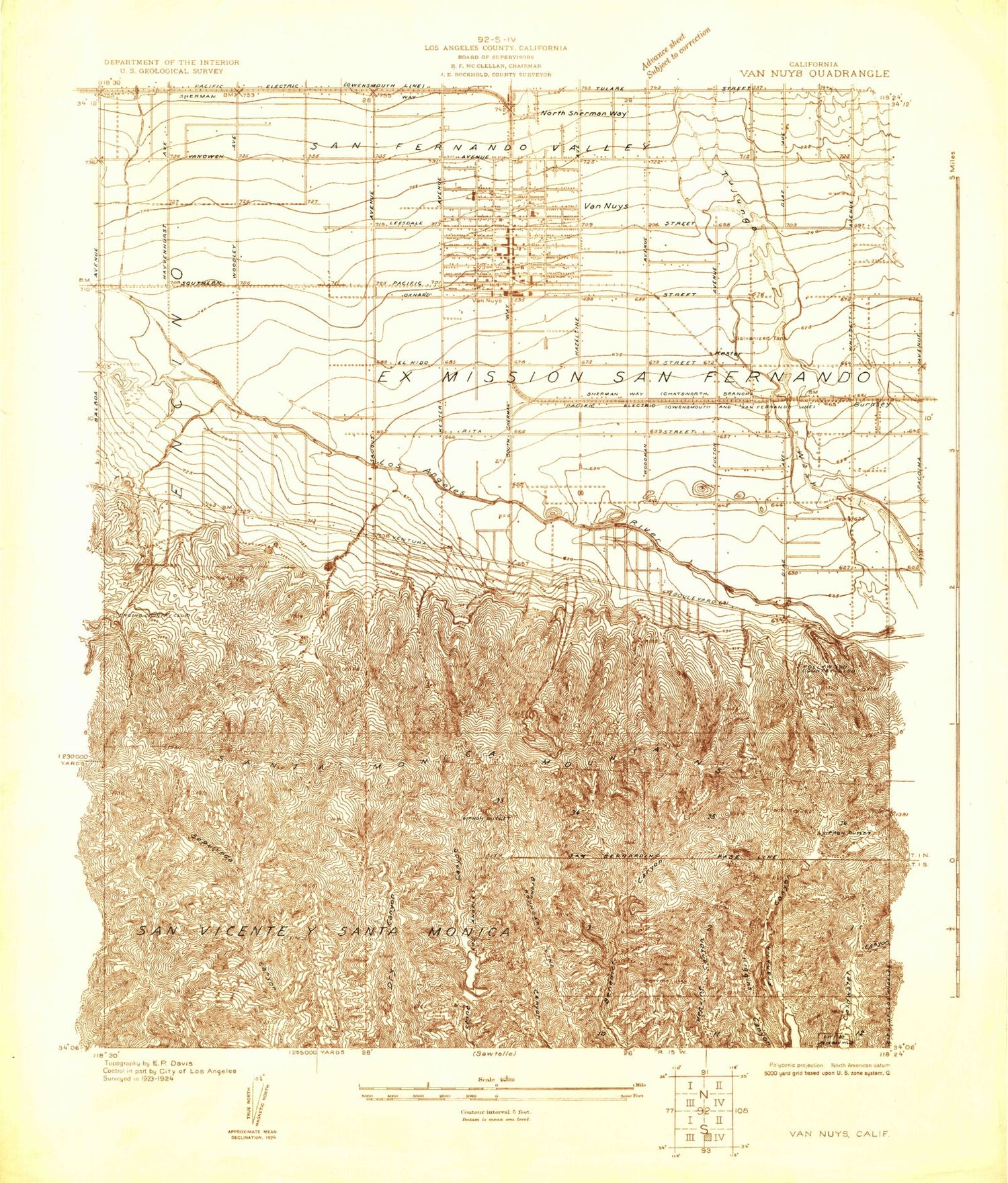 Classic USGS Van Nuys California 7.5'x7.5' Topo Map Image