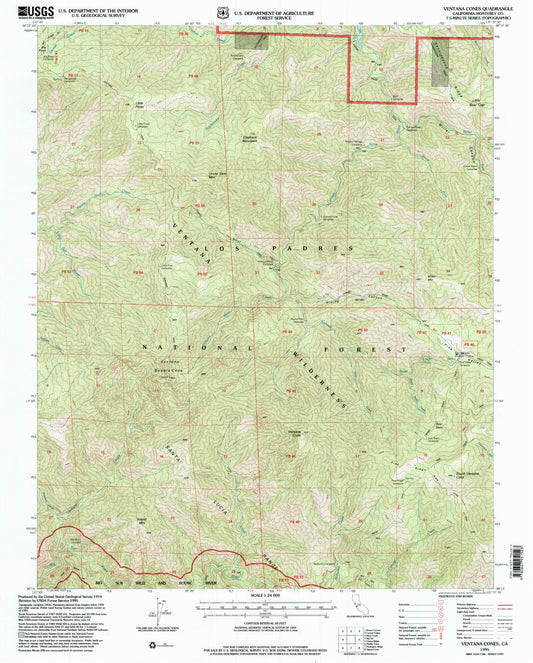 Classic USGS Ventana Cones California 7.5'x7.5' Topo Map Image