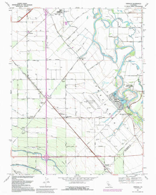 Classic USGS Vernalis California 7.5'x7.5' Topo Map Image