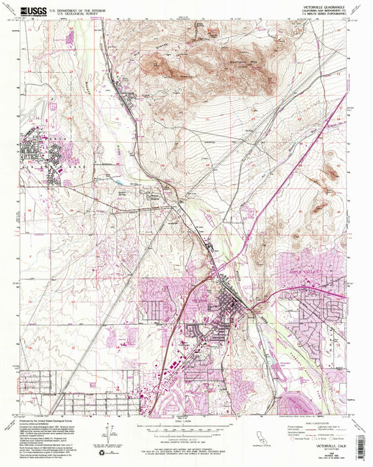 Classic USGS Victorville California 7.5'x7.5' Topo Map Image