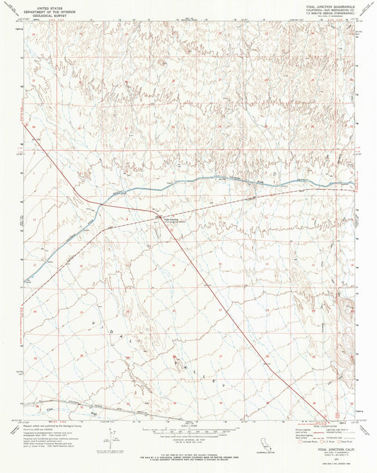 Classic USGS Vidal Junction California 7.5'x7.5' Topo Map Image