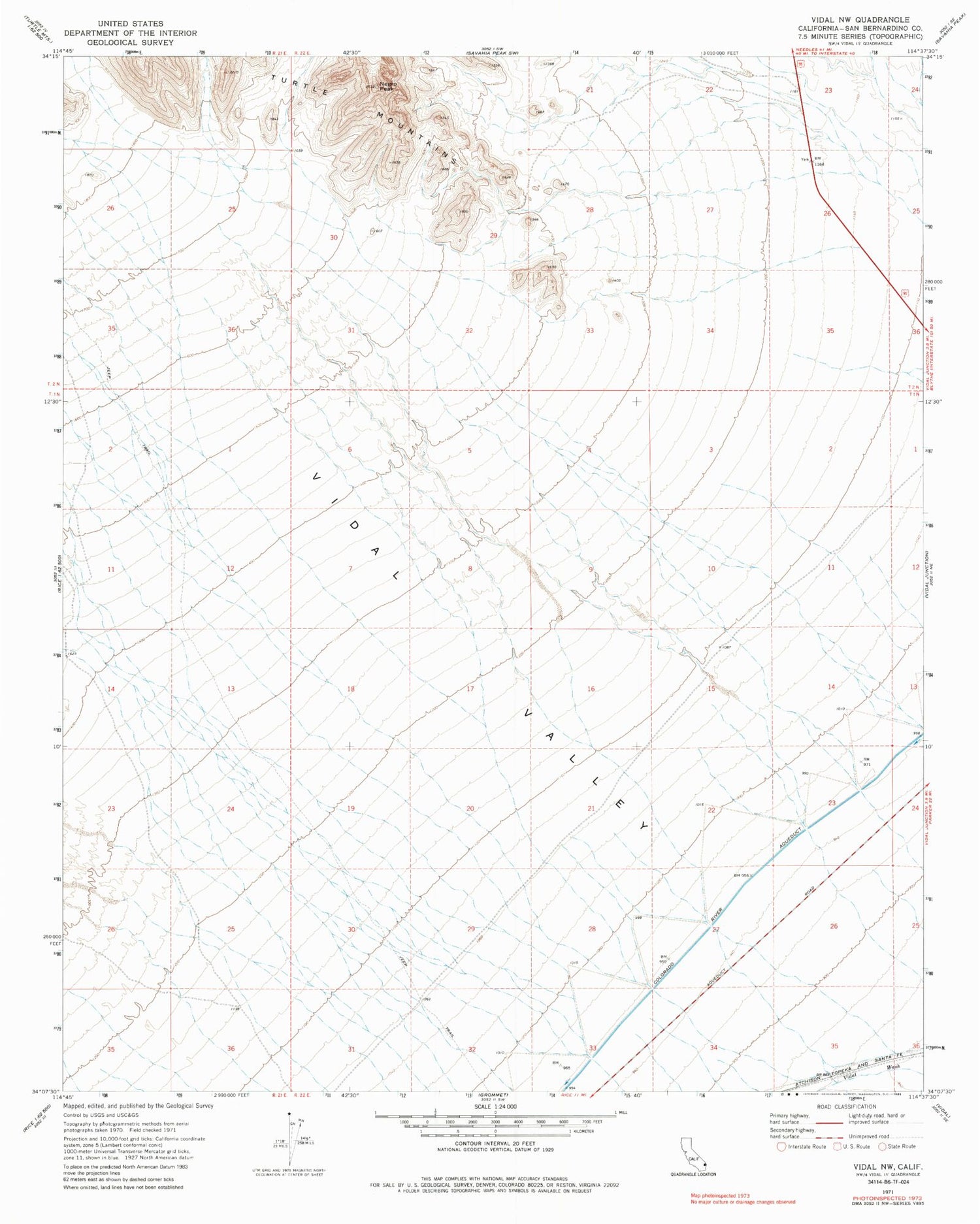 Classic USGS Vidal NW California 7.5'x7.5' Topo Map Image