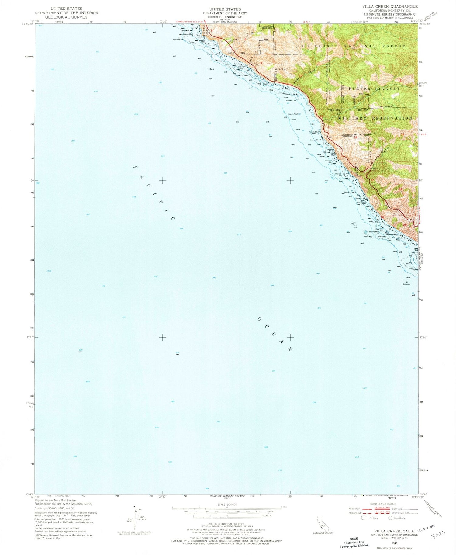 Classic USGS Villa Creek California 7.5'x7.5' Topo Map Image