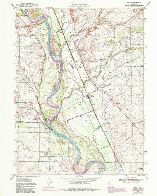 Classic USGS Vina California 7.5'x7.5' Topo Map Image