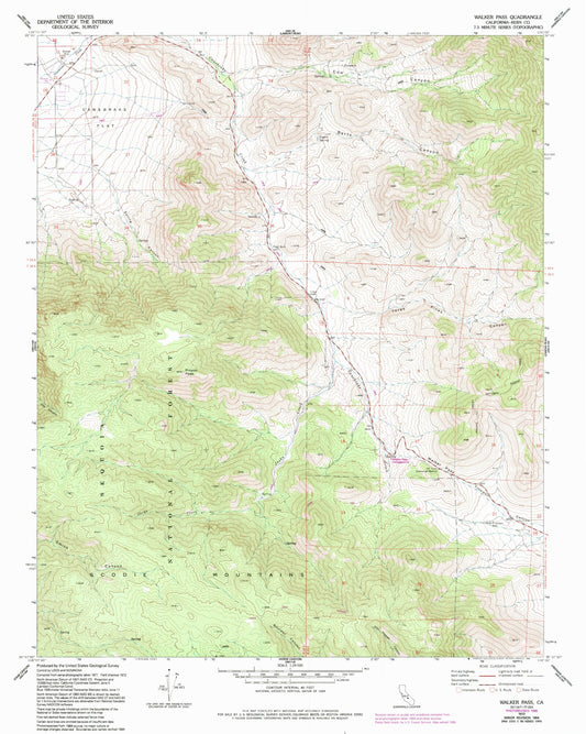 Classic USGS Walker Pass California 7.5'x7.5' Topo Map Image