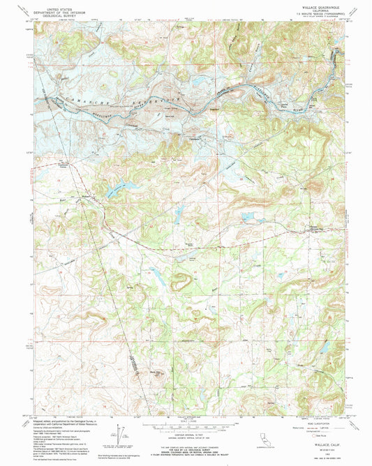 Classic USGS Wallace California 7.5'x7.5' Topo Map Image