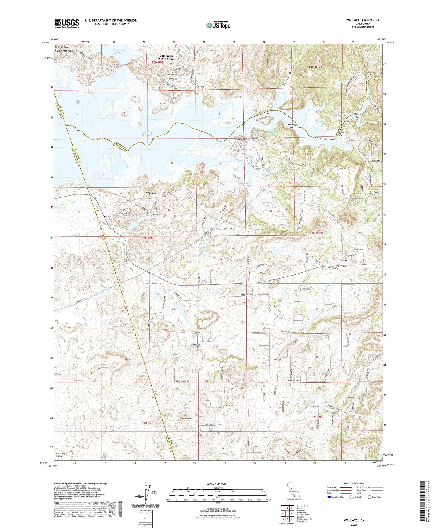 Wallace California US Topo Map Image