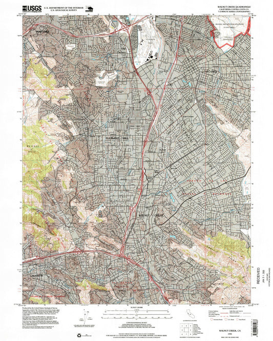 Classic USGS Walnut Creek California 7.5'x7.5' Topo Map Image