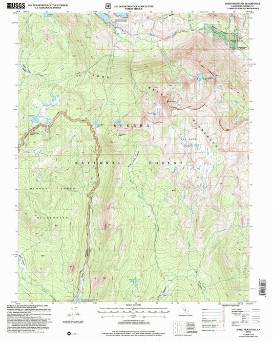 Classic USGS Ward Mountain California 7.5'x7.5' Topo Map Image